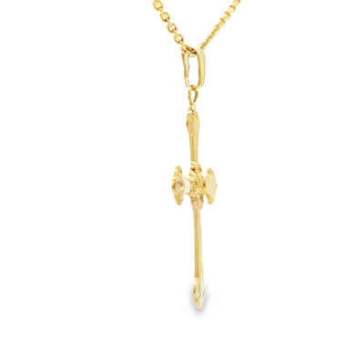 14 KARAT DIAMOND CUT CHARM JESUS CROSS CIRCLE BACK