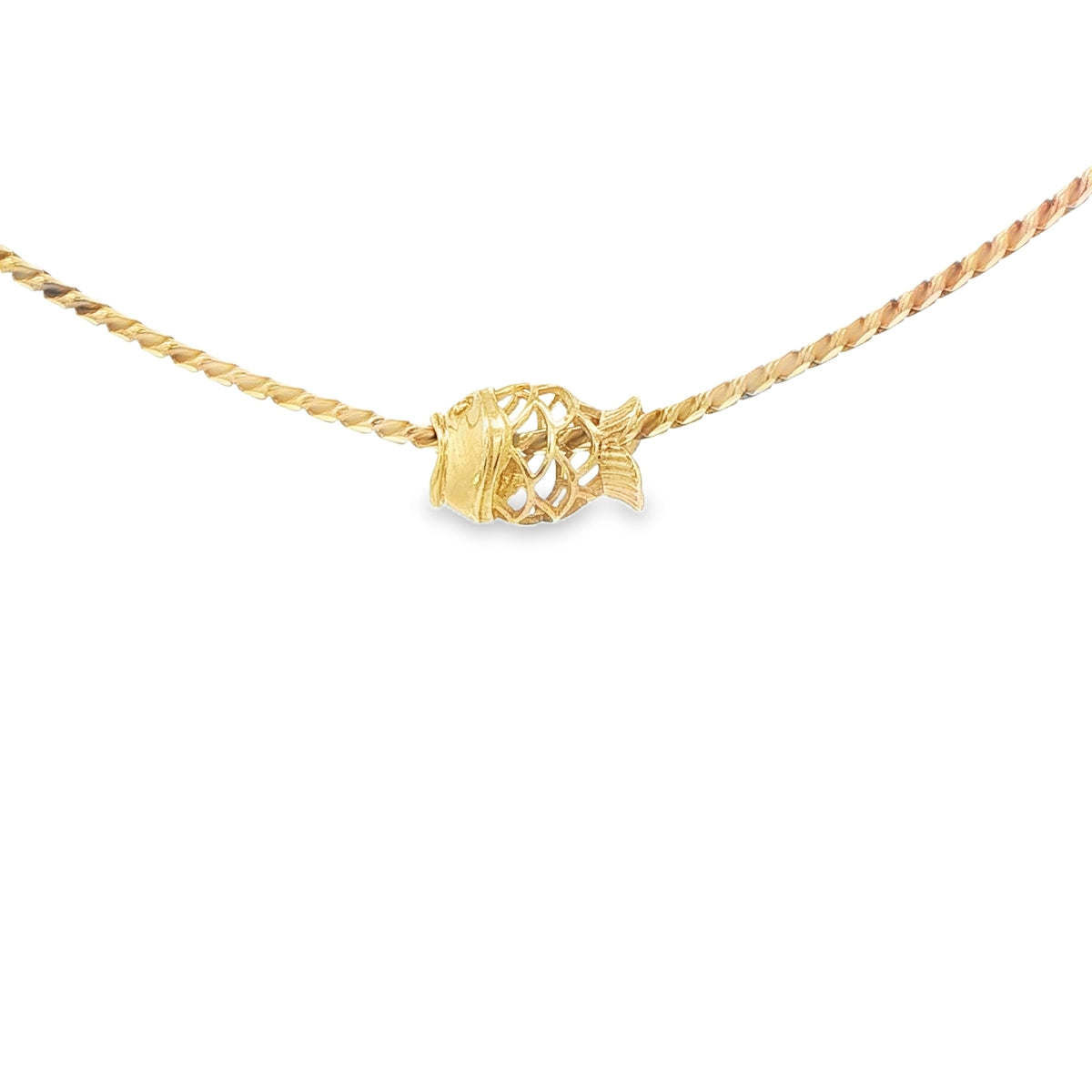PENDANT 14K FILIGREE FISH SLIDER