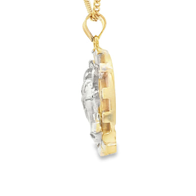 PENDANT 14KP 8.6G HORSESHOE CZ 3TONE