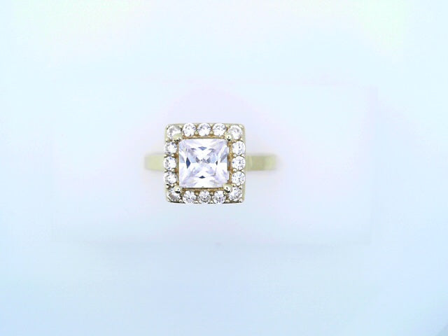 14KR 3.8G RING SOLITAIRE #63/4 CZ CTR SQ HALO STYL