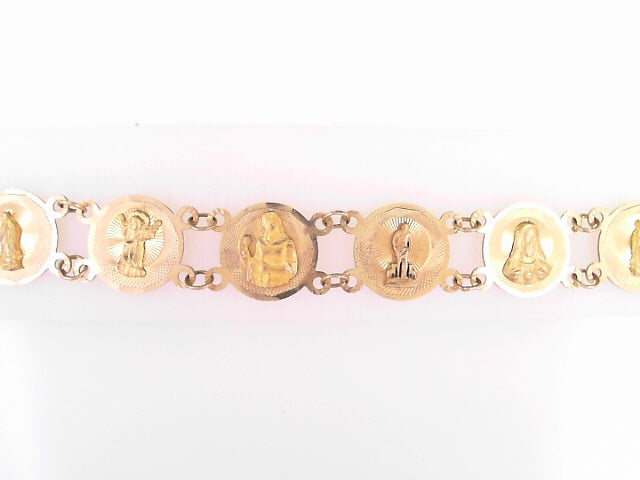 BRACELET 14KB 9.4G RELIGIOUS ROUND MEDALS JESUS AN