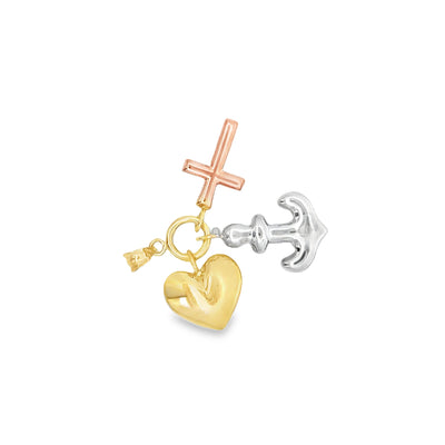 PENDANT 14K 2.4G DANGLE ANCHOR HEART CROSS 3TONE