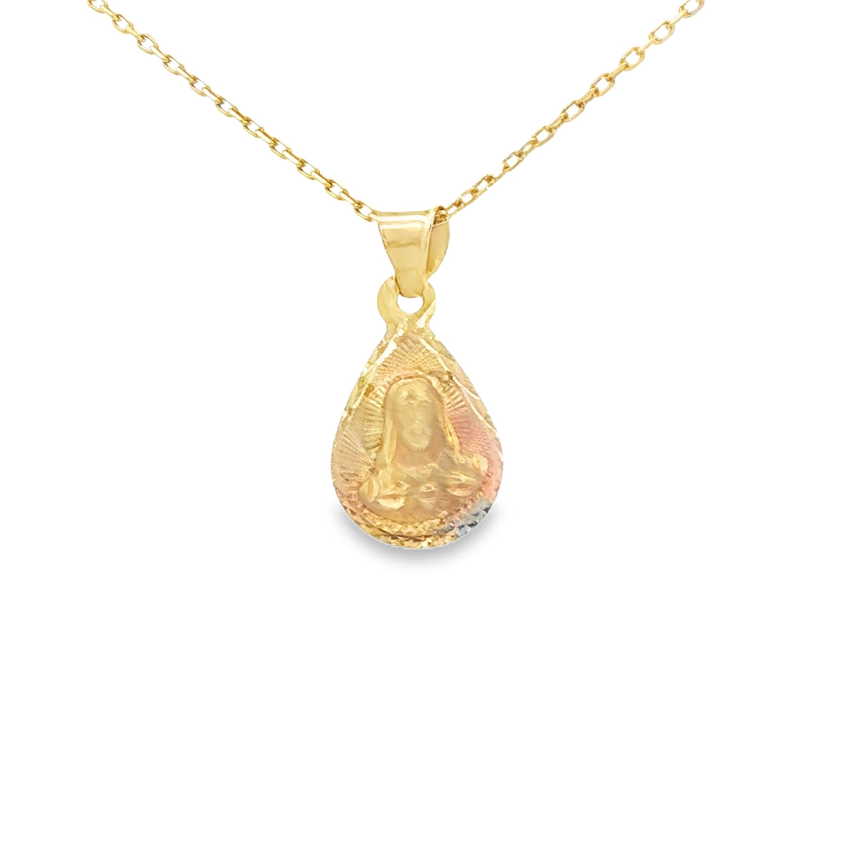 PENDANT 14K Sagrado Corazon TriGold Tear