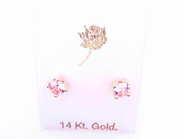 14 KARAT STUD EARRINGS WEIGHT: 0.4G : 4MM CZ PINK