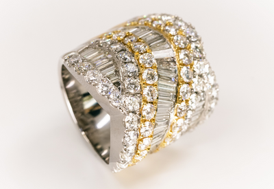 RING 14K TWO TONE #7.5 WHITE & YELLOW GOLD COCKTAI