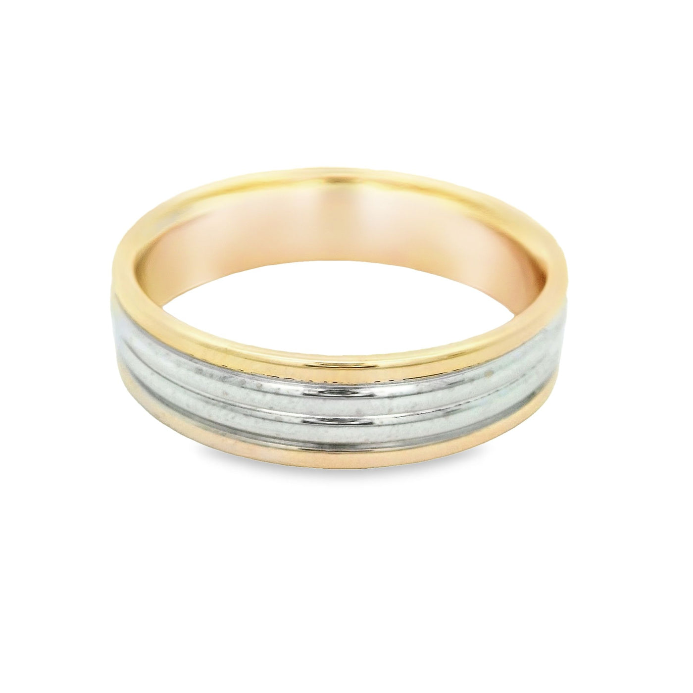 14KR Band Two-Tone Grooved Ring