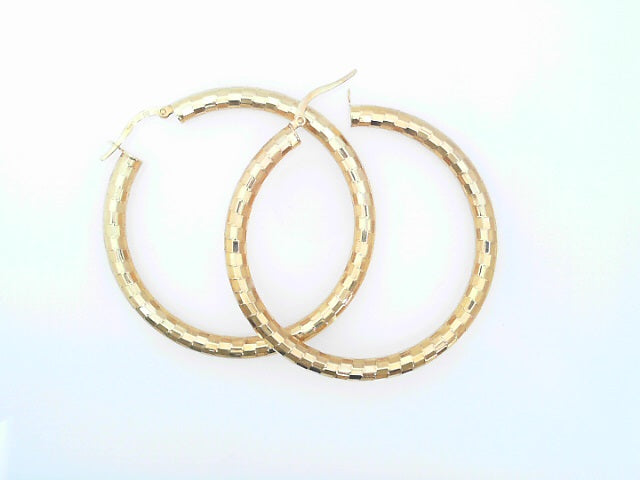 EARRINGS 14 KARAT DIAMOND CUT LARGE HOOP EARRINGS