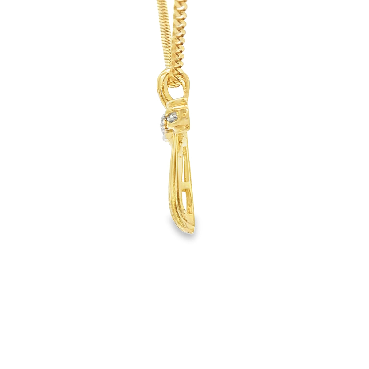 14 KARAT PENDANT  NATURAL DIAMOND CROSS RIBBON STYLE
