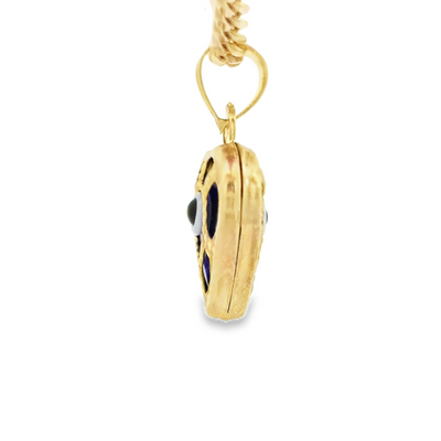 PENDANT 14K EVIL EYE HEART BLUE MILIGRAIN