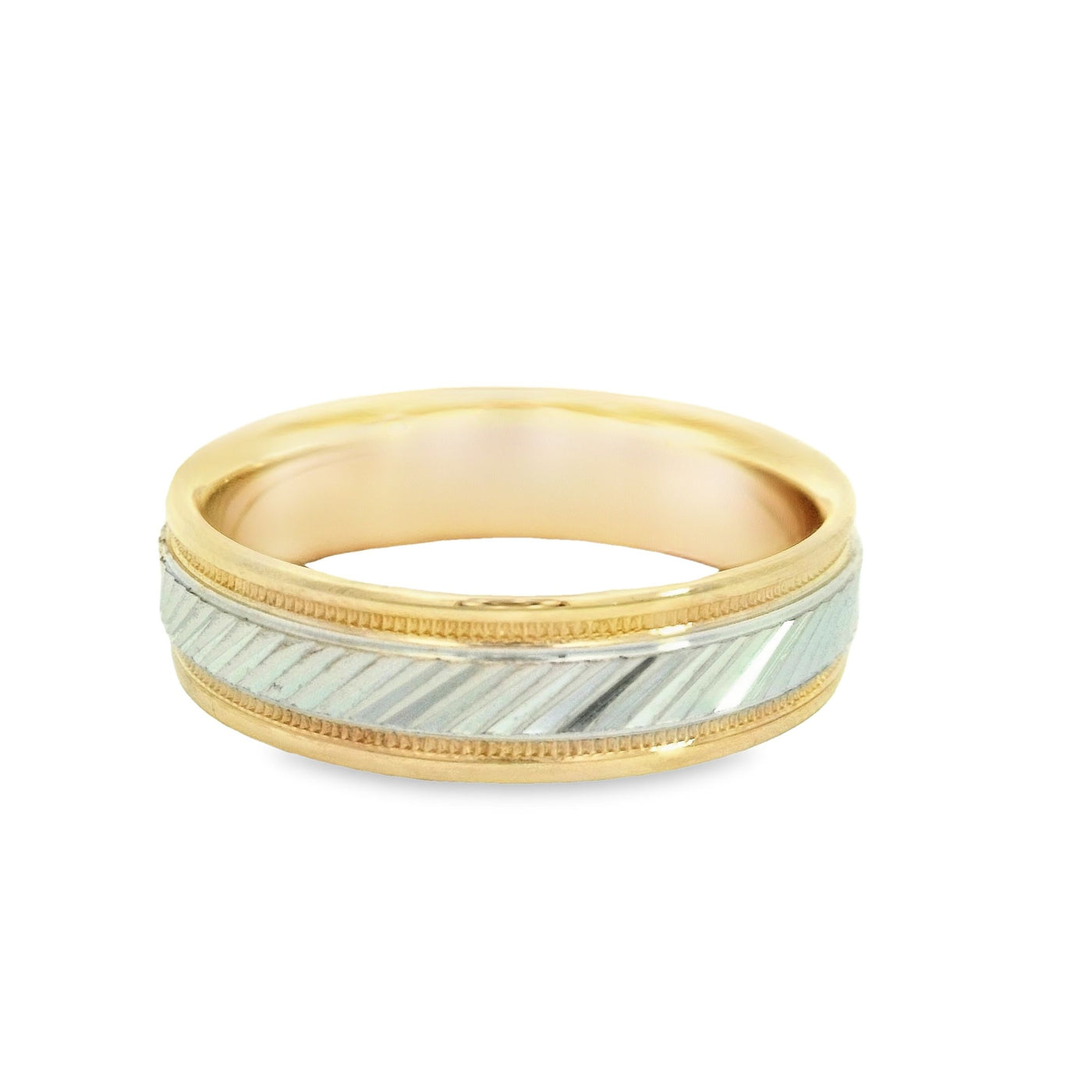 14K Band Two-tone Diamond Cut