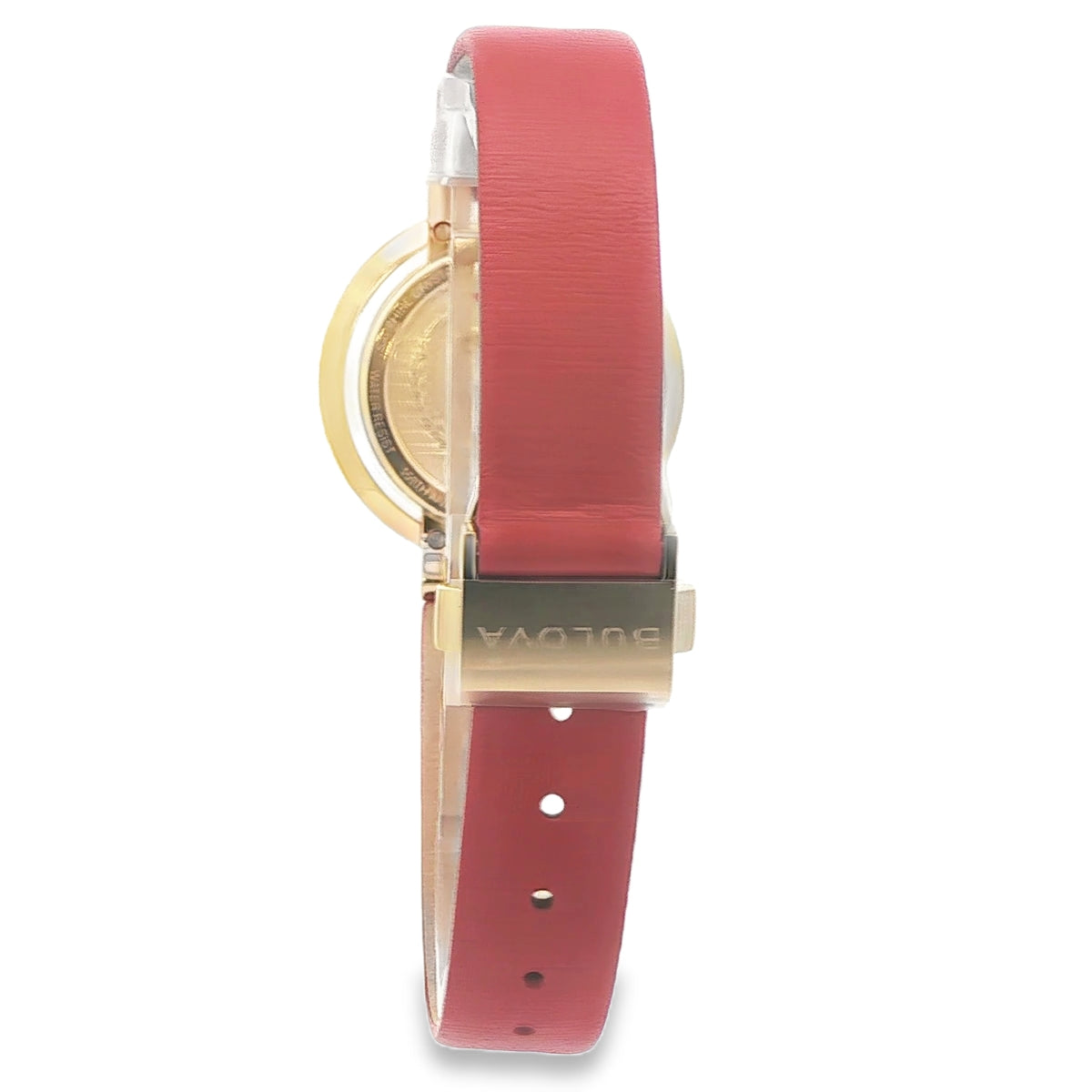 RED STONE BEZEL RED CHIPS FACE BULOVA WATCH