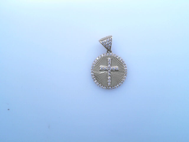 14K PENDENT 2.1G MEDALLION CZ CROSS ROUND BURST