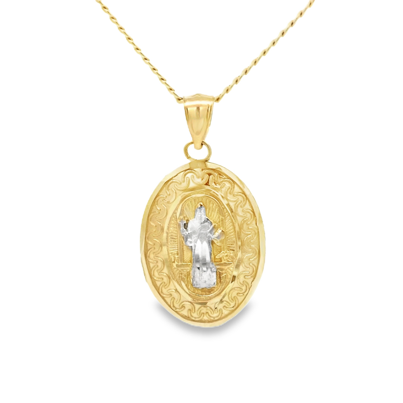 PENDANT 14K 2.0G SAINT ST BENEDICT FILIGREE BORDER