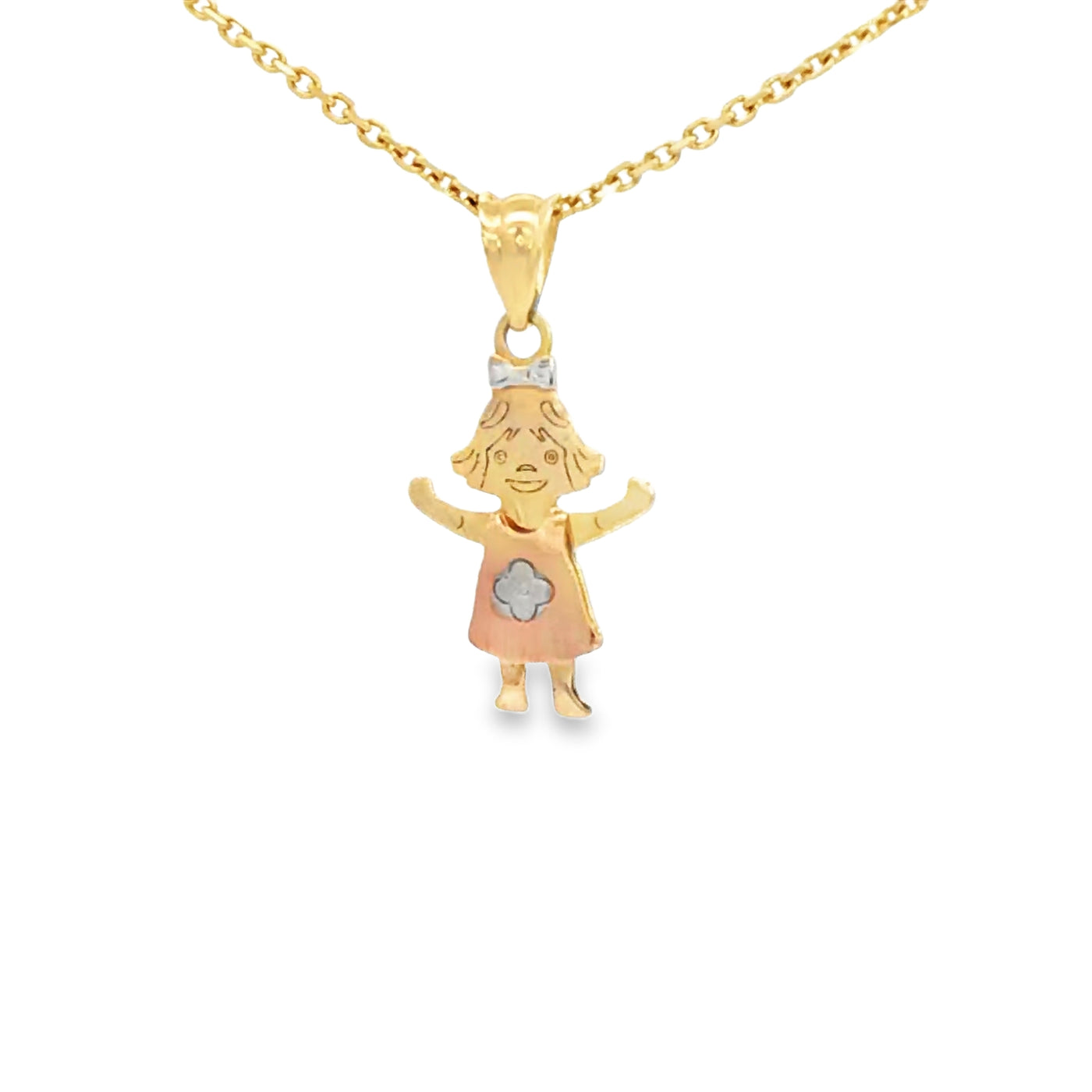 PENDANT 14KP GIRL 3TONE MINI GIRL CLOVER STOMACH