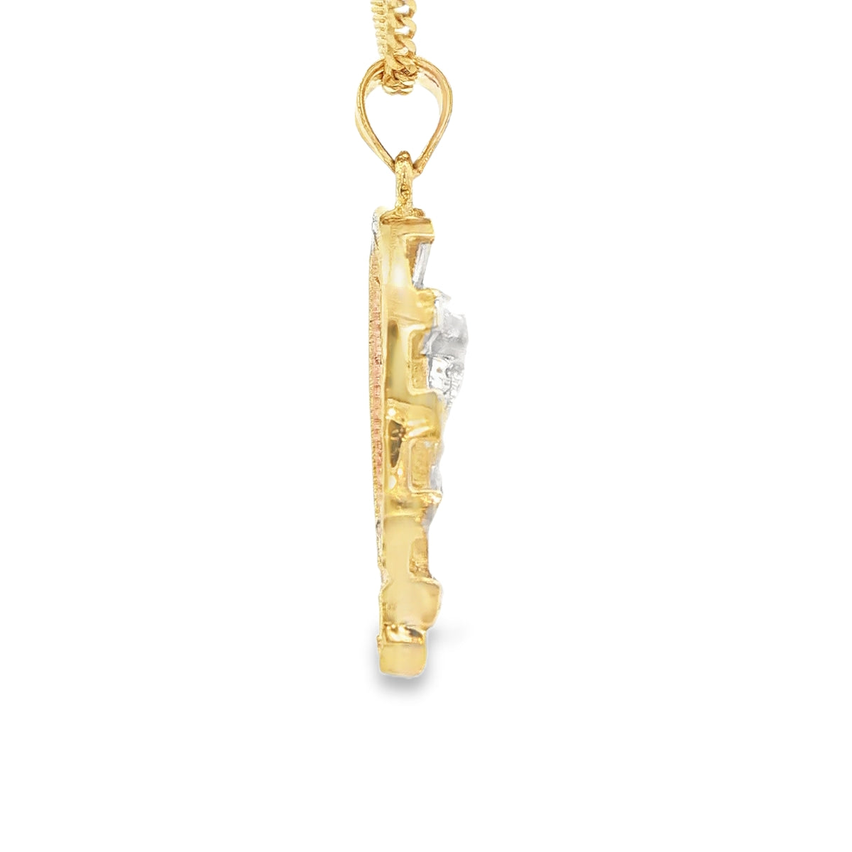 PENDANT 14KP 8.6G HORSESHOE CZ 3TONE