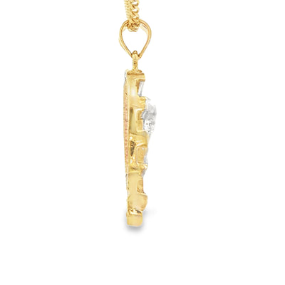 PENDANT 14KP 8.6G HORSESHOE CZ 3TONE