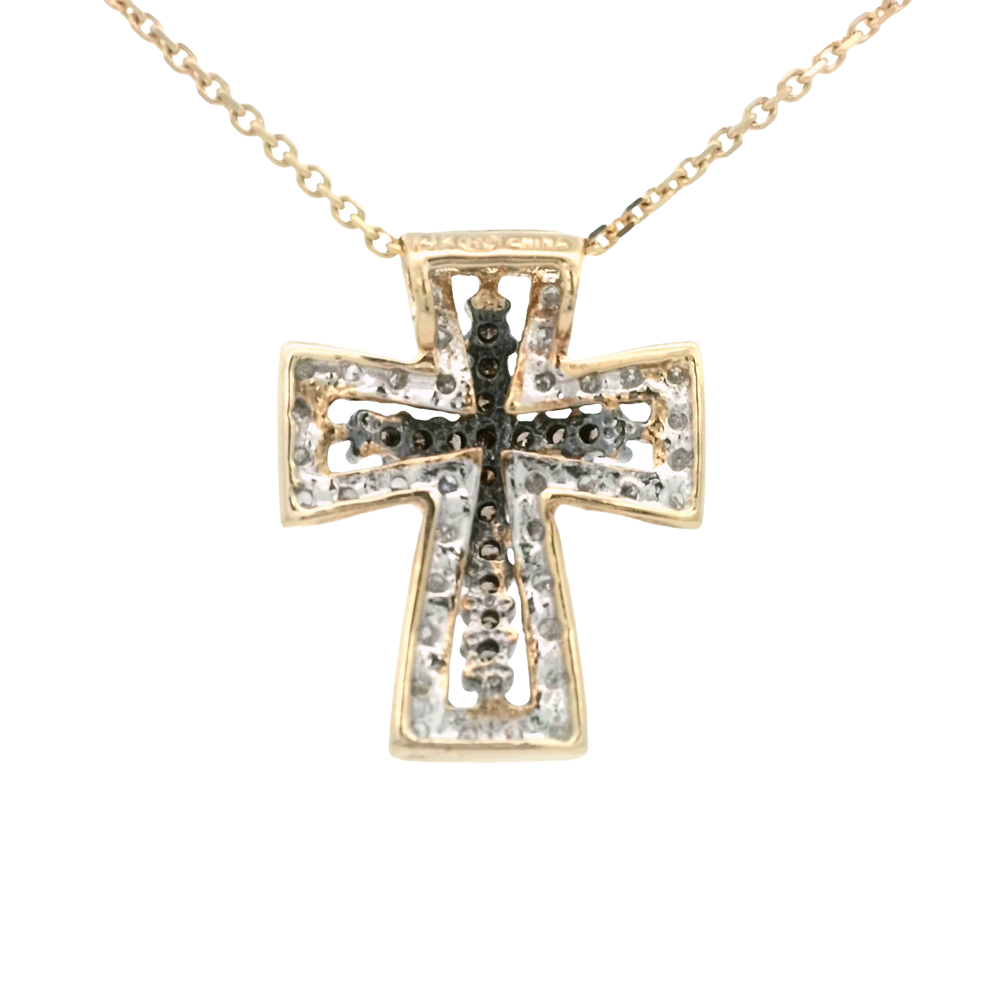 14K PENDANT CROSS CHAMPAGNE DIAMONDS