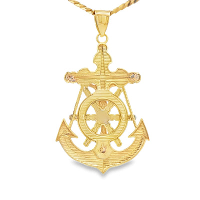 PENDANT 14KP 7.0G ANCHOR JESUS ANCHOR 3TONE