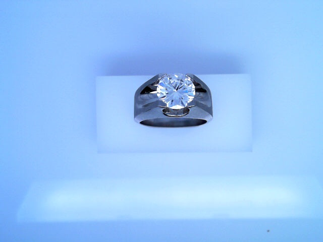 RING 14KR WHITE #10.5 DIAMOND BAND SOLITARY MOISSA