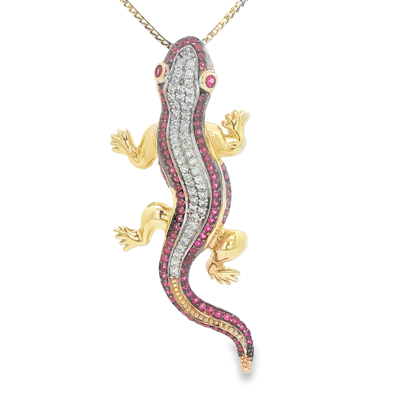 14KP 7.0G LIZARD CZ LIZARD SLIDE CLEAR AND RED