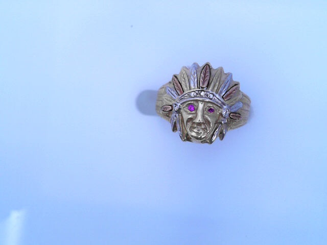 RING 14KR 5.5G #11 CZ 3TONE INDIAN HEAD