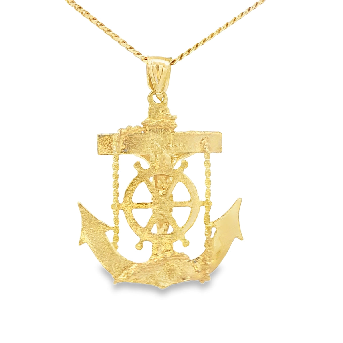 14K PENDENT 6.5G ANCHOR JESUS DC TEXTURED FINISH