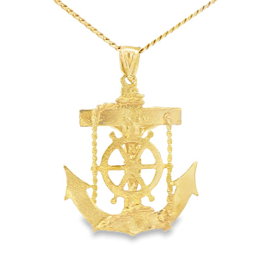 14K PENDENT 6.5G ANCHOR JESUS DC TEXTURED FINISH