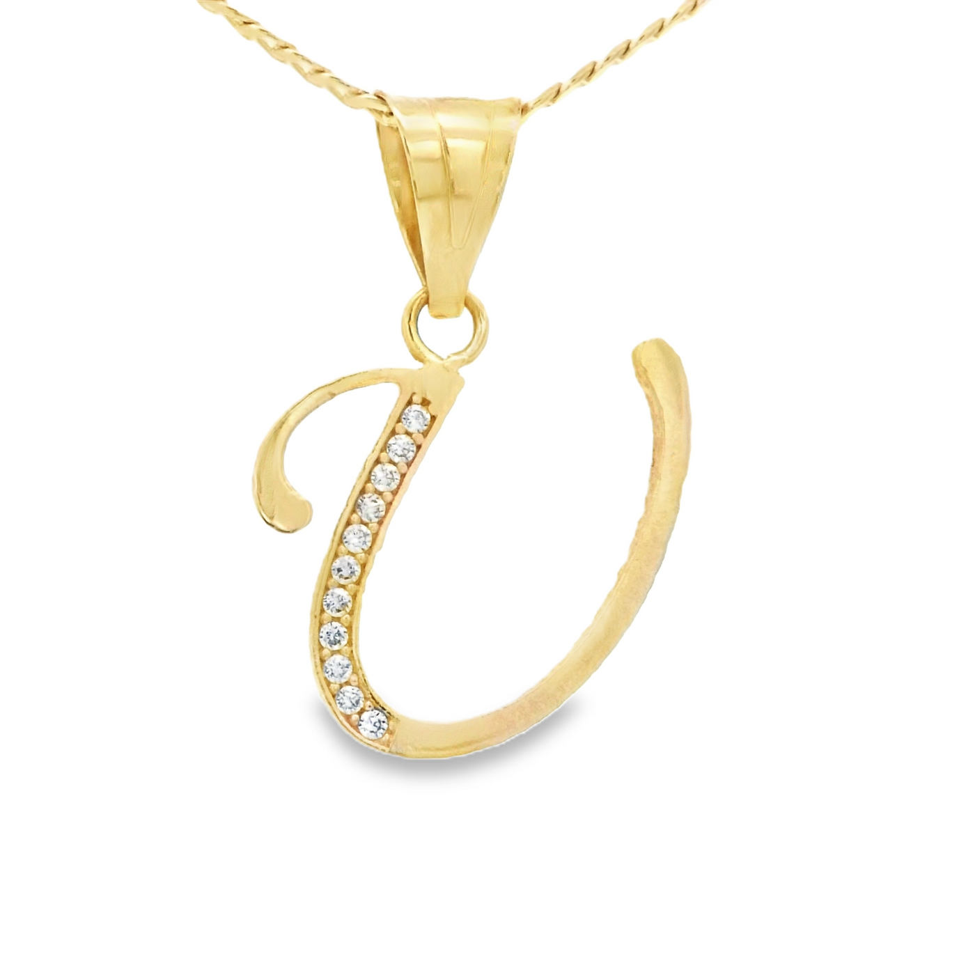 PENDANT 14K Letter U CZ Italian