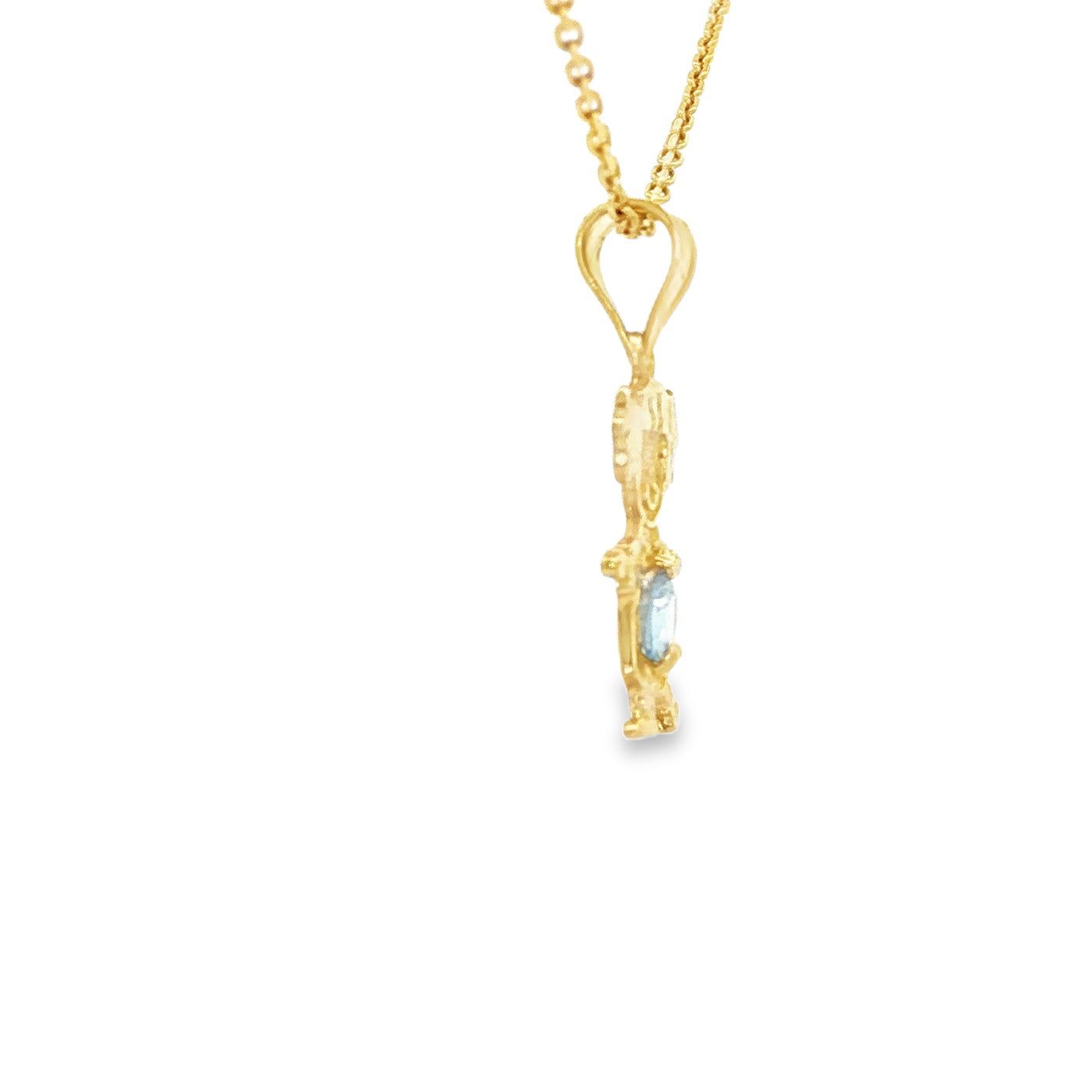 PENDANT 14KP CZ LIGHT BLUE BELLY GIRL