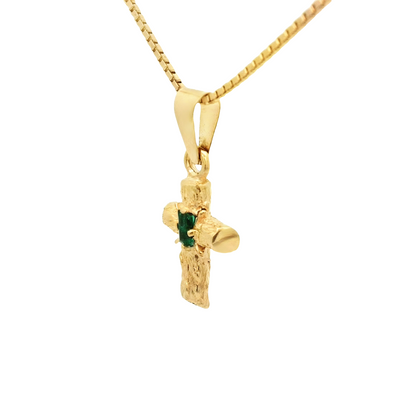 18KR Cross Pendant with Natural Emeralds