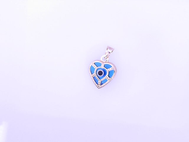 PENDANT 14K 1.1G EVIL EYE HEART BLUE MILIGRAIN