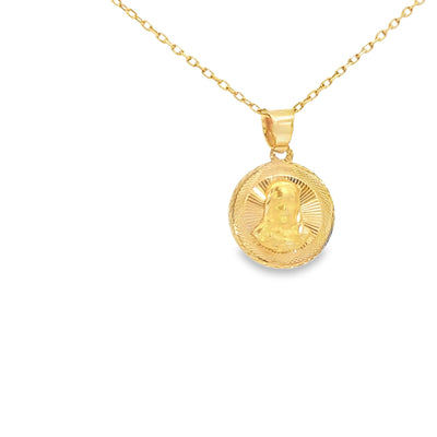 PENDANT 14K Guadalupe Two Side Medal Jesus Face TriGold