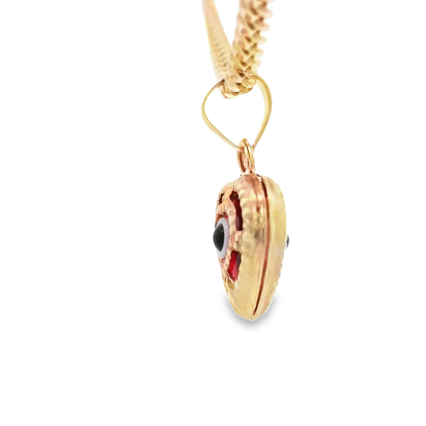 PENDANT 14K EVIL EYE HEART RED MILIGRAIN