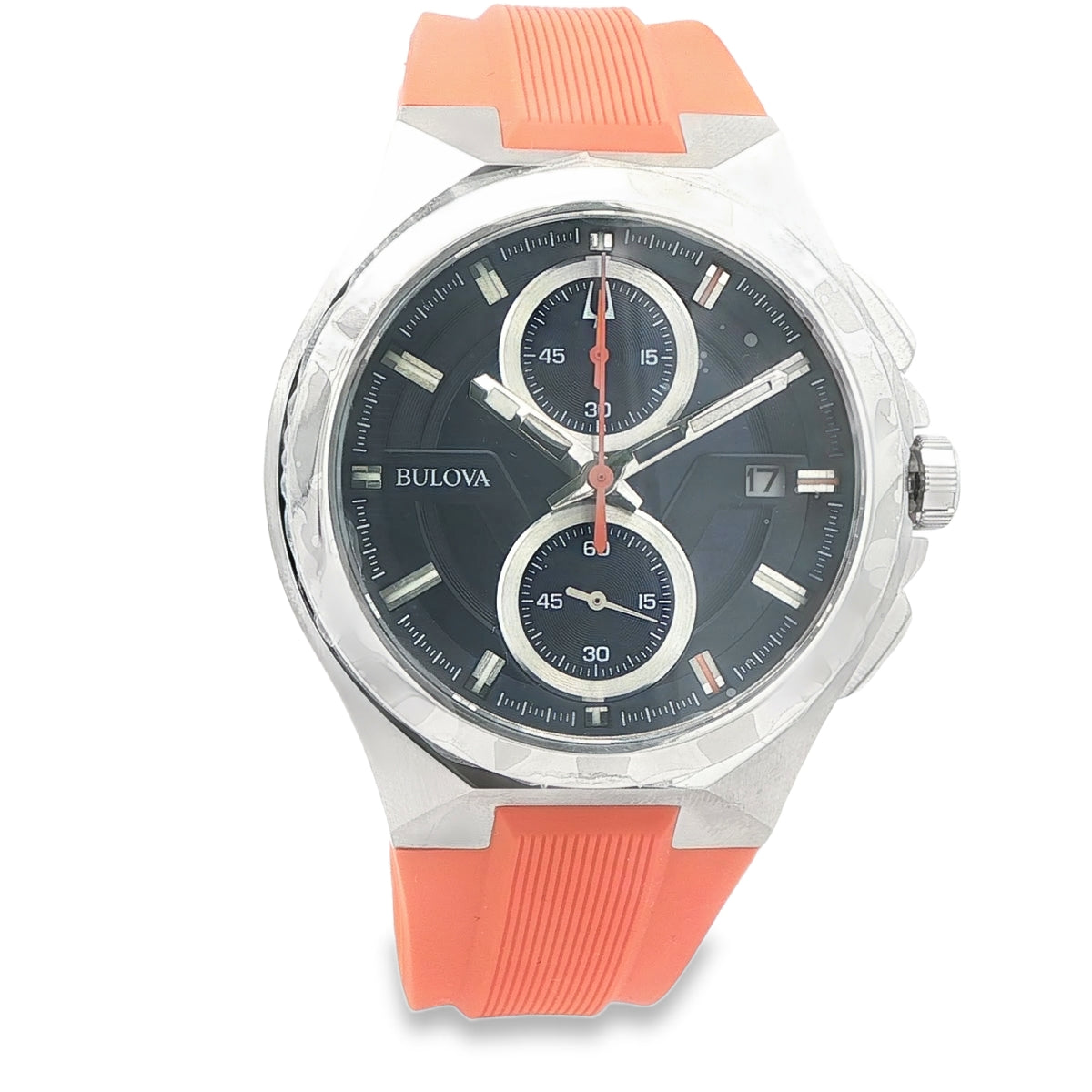 BULOVA SILVER BEZEL ORANGE SILICONE