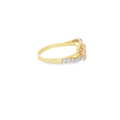 14 KARAT RING SIZE 7.5 WEIGHT: 2.1G : CZ ROSE ELEF