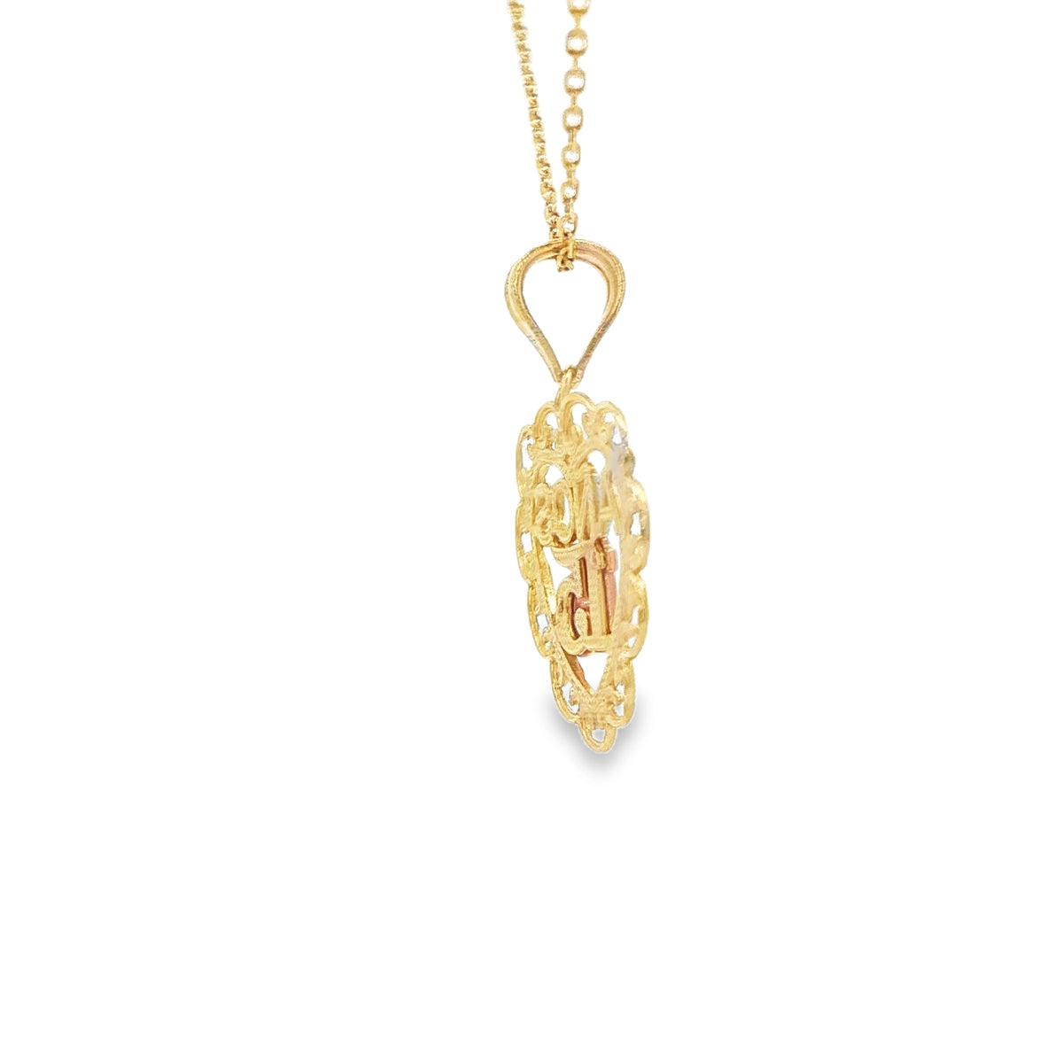 14KP QUINCE HEART DC 3TONE FILIGREE