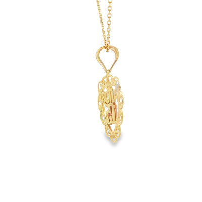 14KP QUINCE HEART DC 3TONE FILIGREE
