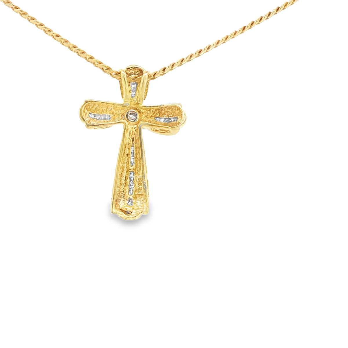 14 KARAT PENDANT  NATURAL DIAMOND CROSS RIBBON STYLE