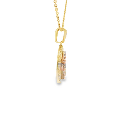 14K PENDENT MEDALLION CZ CROSS ROUND BURST