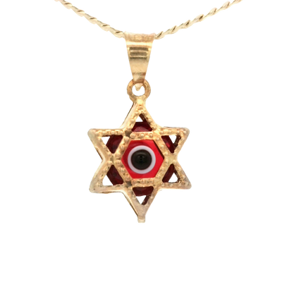 PENDANT 14K EVIL EYE RED STAR MILIGRAIN
