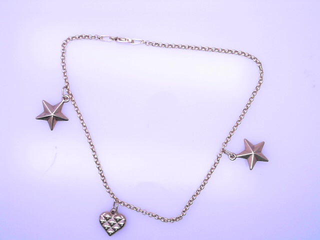 14KB 3.2G ANKLET 10'' CHARMS HEART PUFF HEART KEY