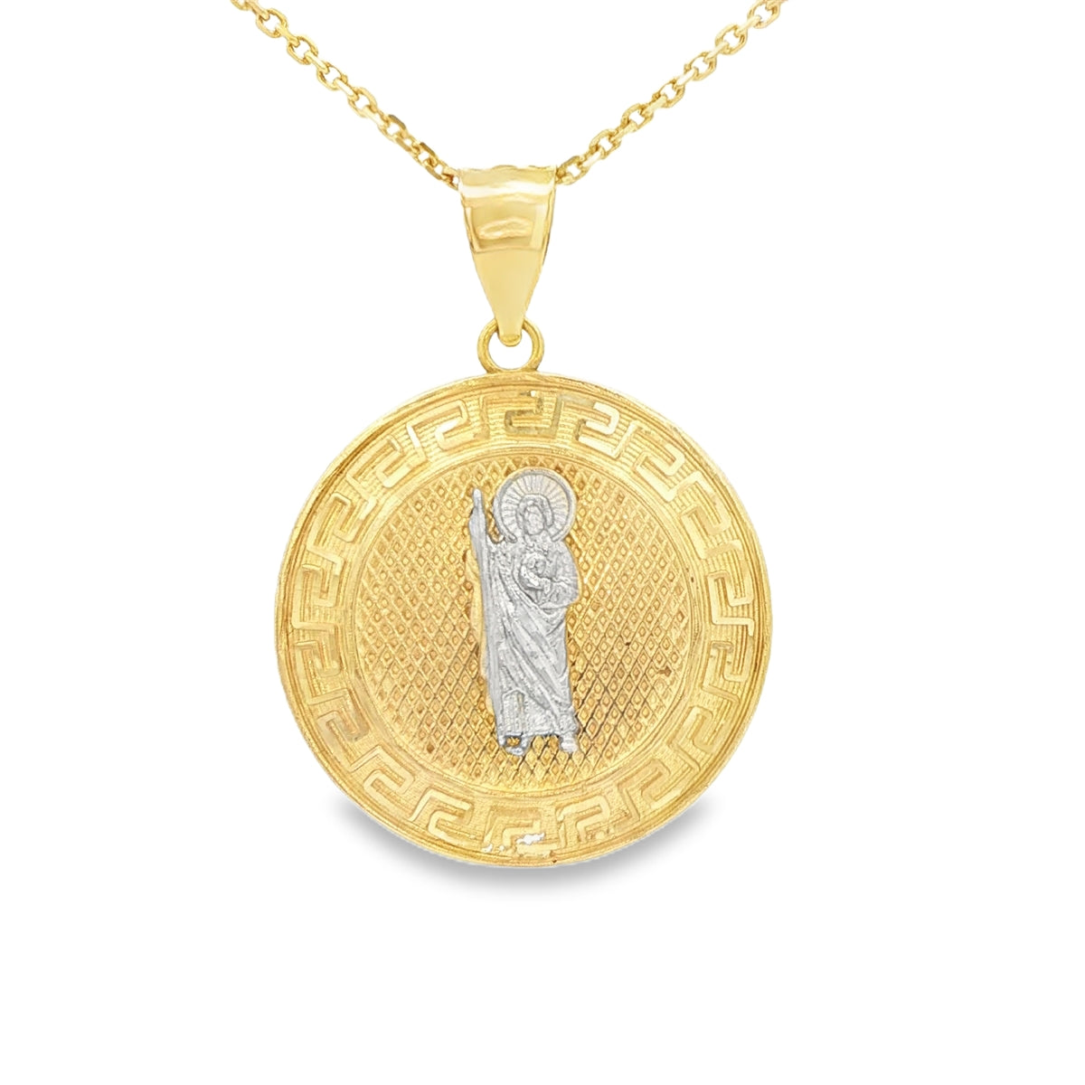 PENDANT 14KP 3.6G SAINT ST JUDE GREEK BORDER 2TONE