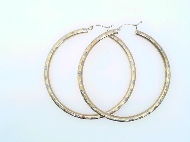 EARRINGS 14 KARAT DIAMOND CUT LARGE HOOP EARRINGS