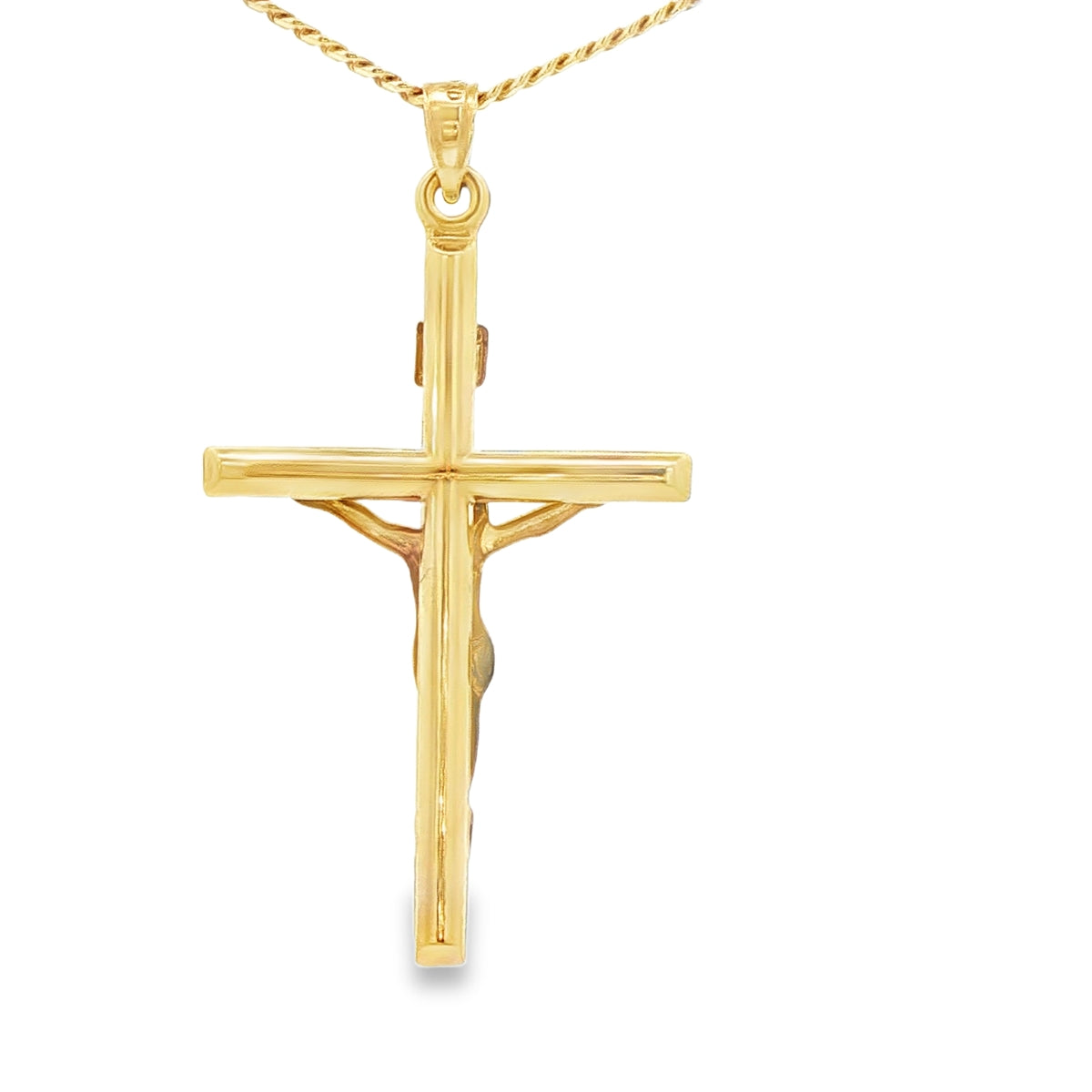 14 KARAT DIAMOND CUT CHARM JESUS CROSS CIRCLE BACK