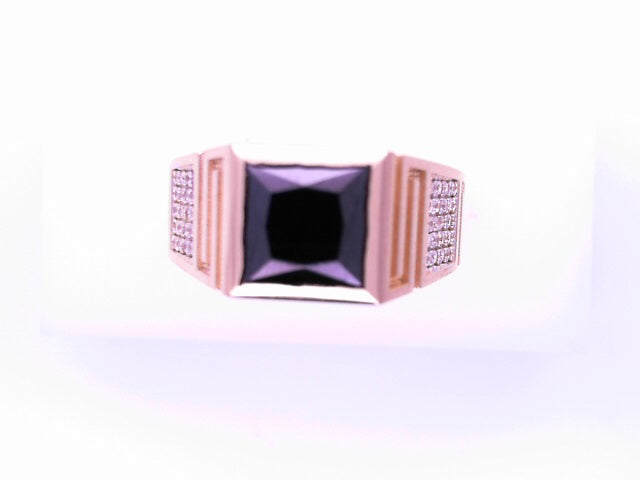 14 Karat Ring Size 11.5 Weight: 6.6G : CZ BLACK SQ