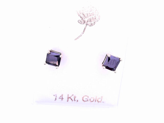 14 KARAT EARRINGS WEIGHT: 0.5G : CZ BLACK SQUARE