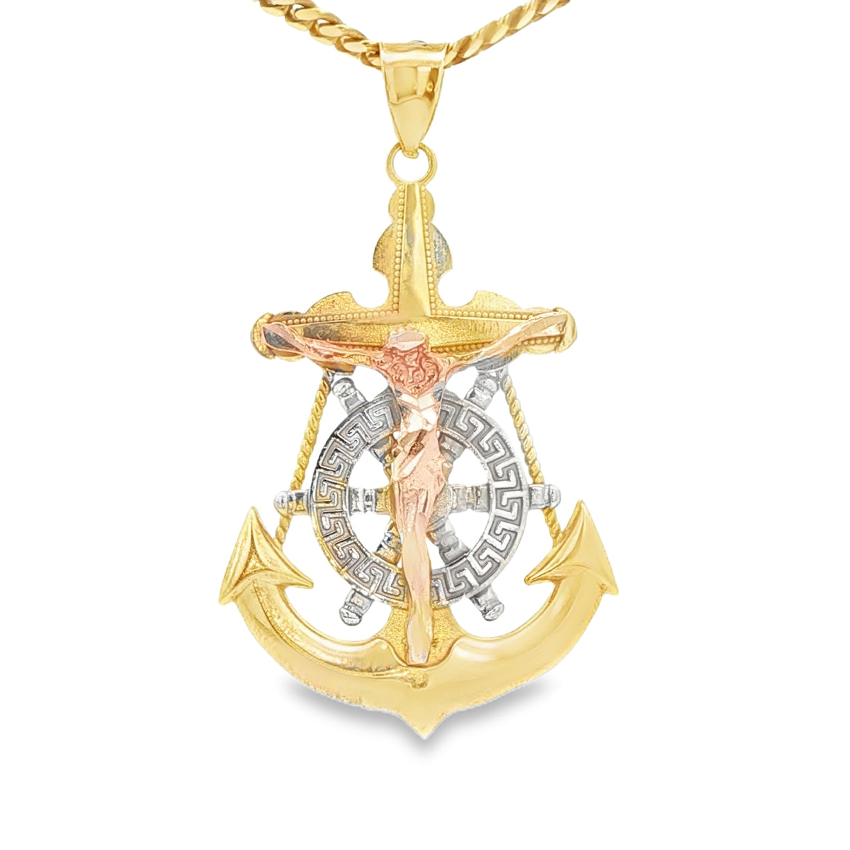 PENDANT 14KP 7.0G ANCHOR JESUS ANCHOR 3TONE