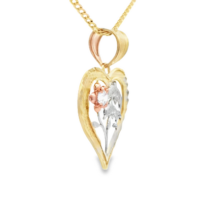 14K PENDANT  2.8G DOLPHIN CZ FLOWER HEART SATIN FI