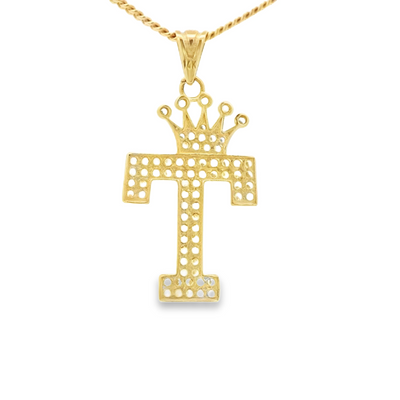 14KP PENDANT CZ LETTER T CROWN