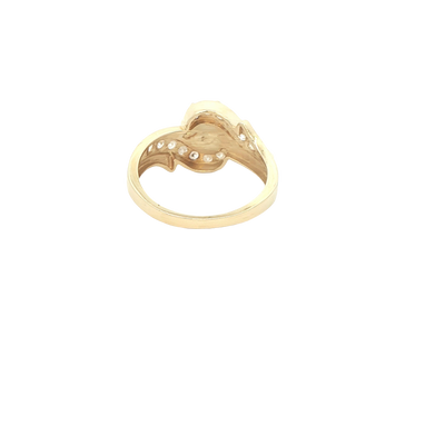 14 KARAT RING SIZE 7.5 WEIGHT: 4.2G : CZ SWIRL DES